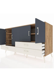 Kronos Konsol 5 Raflı 3 Çekmeceli 4 Kapaklı 176x59x99 Çam-Antrasit/Aytaşı