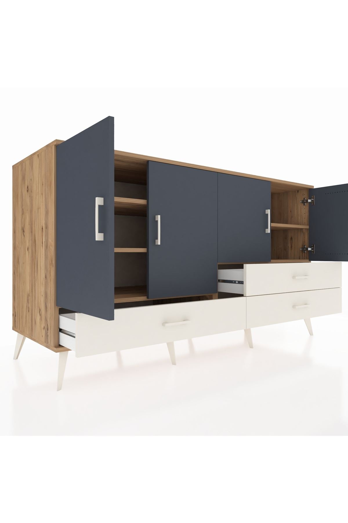 Kronos Konsol 5 Raflı 3 Çekmeceli 4 Kapaklı 176x59x99 Çam-Antrasit/Aytaşı