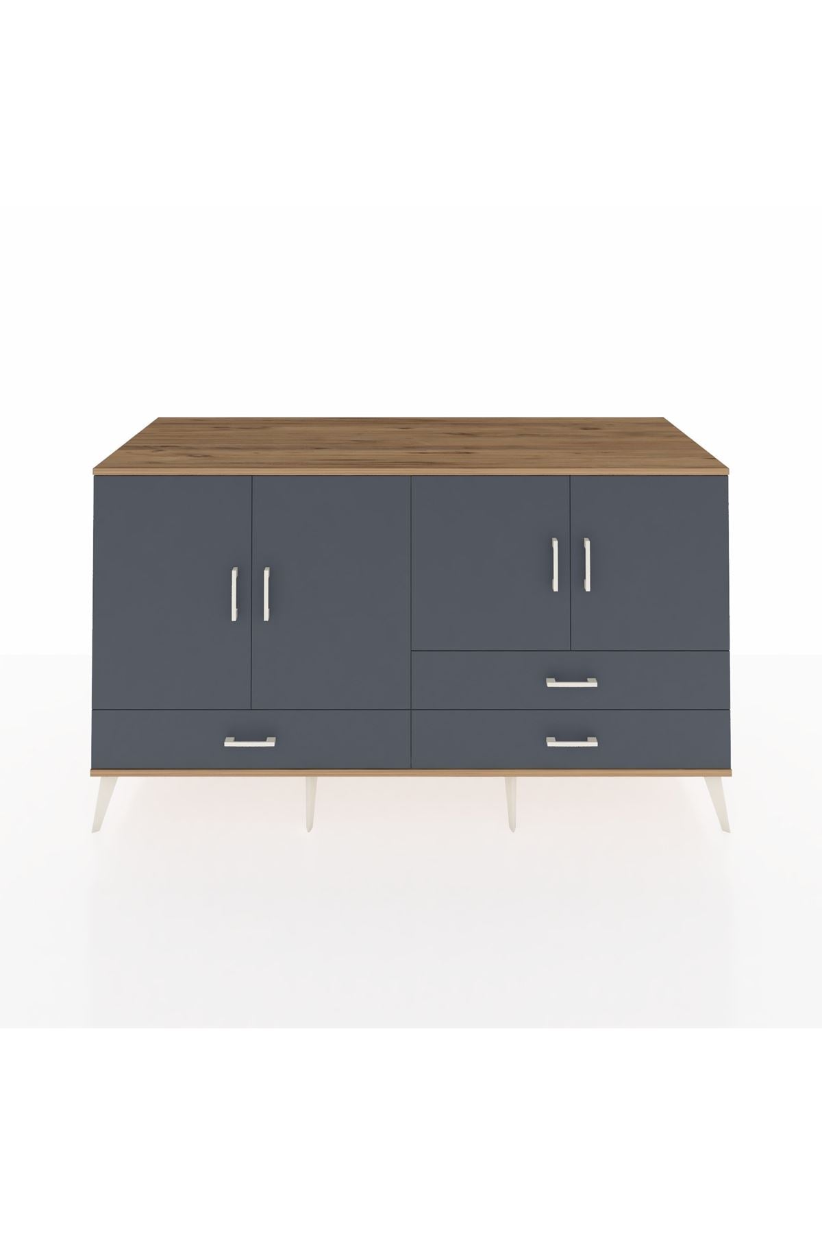 Kronos Konsol 5 Raflı 3 Çekmeceli 4 Kapaklı 176x59x99 Çam-Antrasit