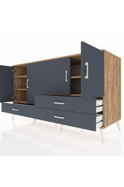 Kronos Konsol 5 Raflı 3 Çekmeceli 4 Kapaklı 176x59x99 Çam-Antrasit