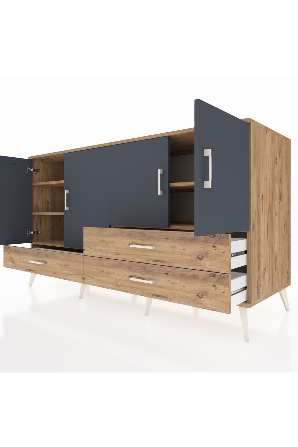 Kronos Konsol 5 Raflı 3 Çekmeceli 4 Kapaklı 176x59x99 Çam-Antrasit/Çam