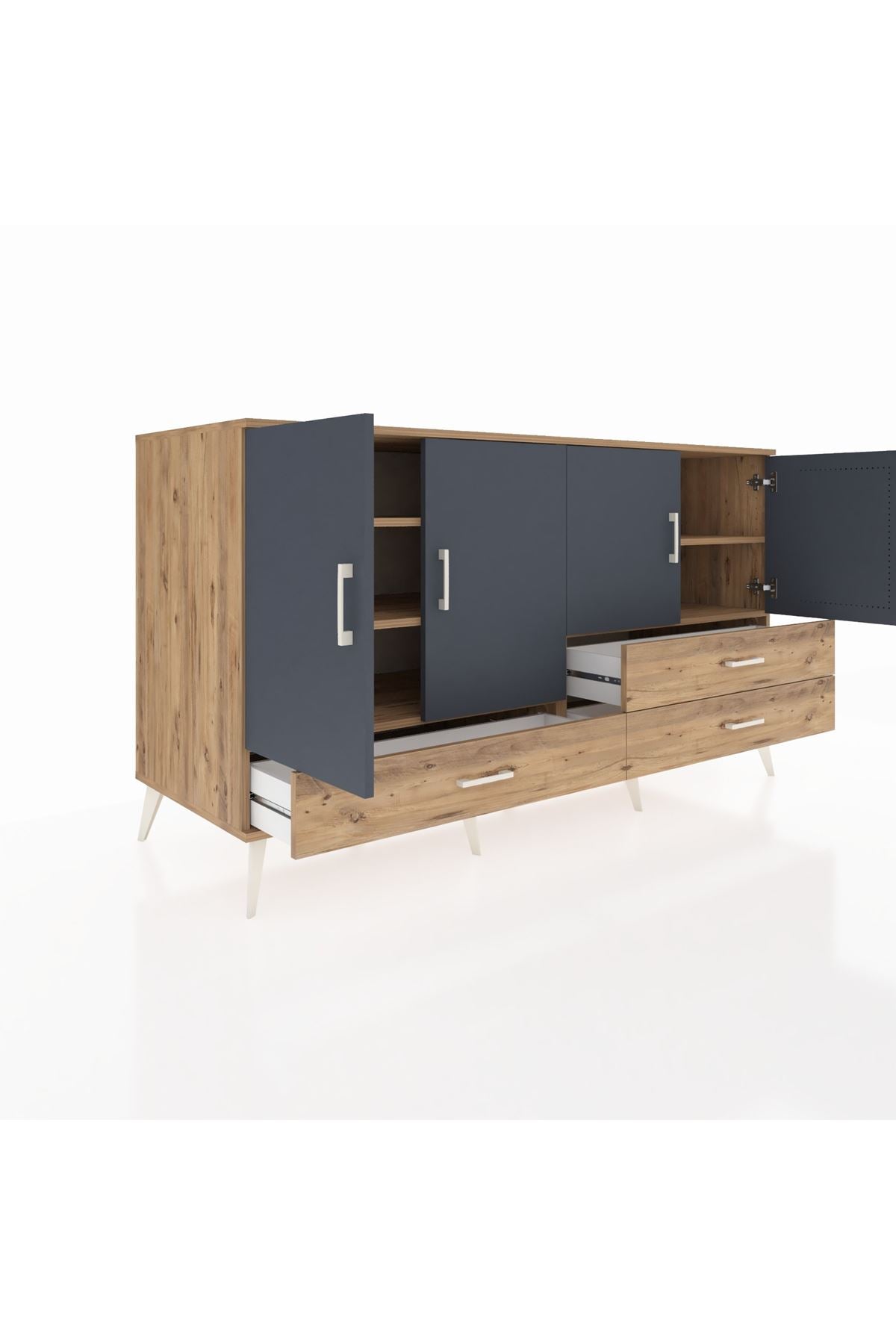 Kronos Konsol 5 Raflı 3 Çekmeceli 4 Kapaklı 176x59x99 Çam-Antrasit/Çam