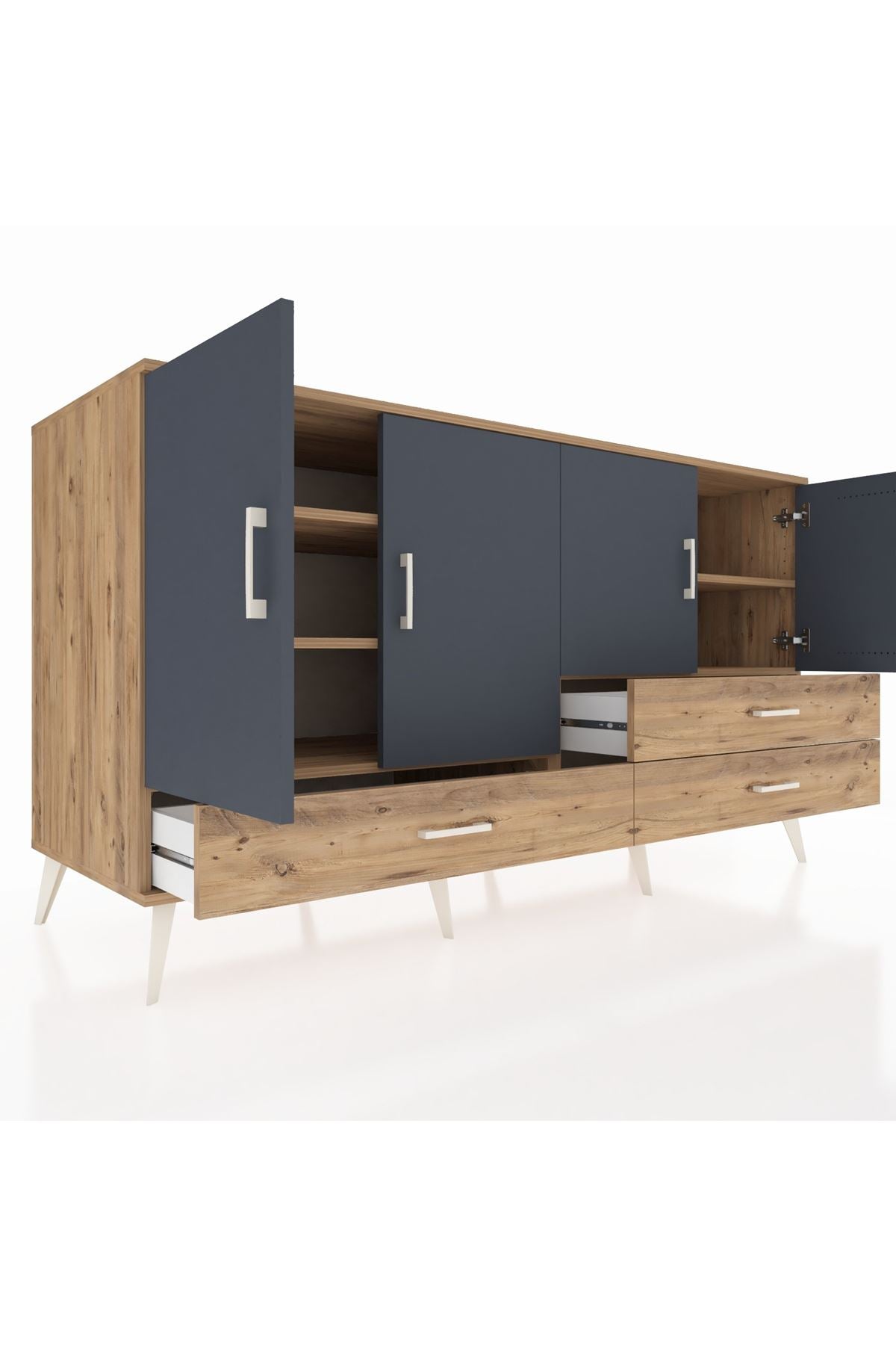 Kronos Konsol 5 Raflı 3 Çekmeceli 4 Kapaklı 176x59x99 Çam-Antrasit/Çam