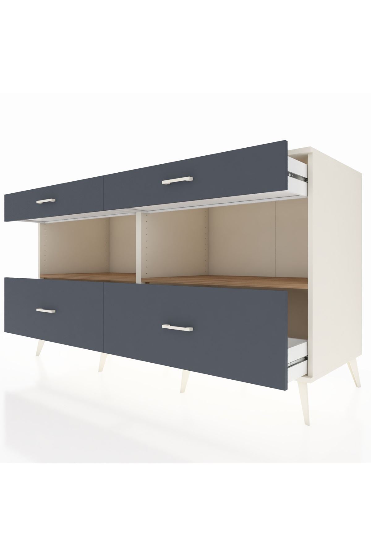 Kronos Konsol 2 Raflı 4 Çekmeceli 176x59x99 Aytaşı-Çam/Antrasit