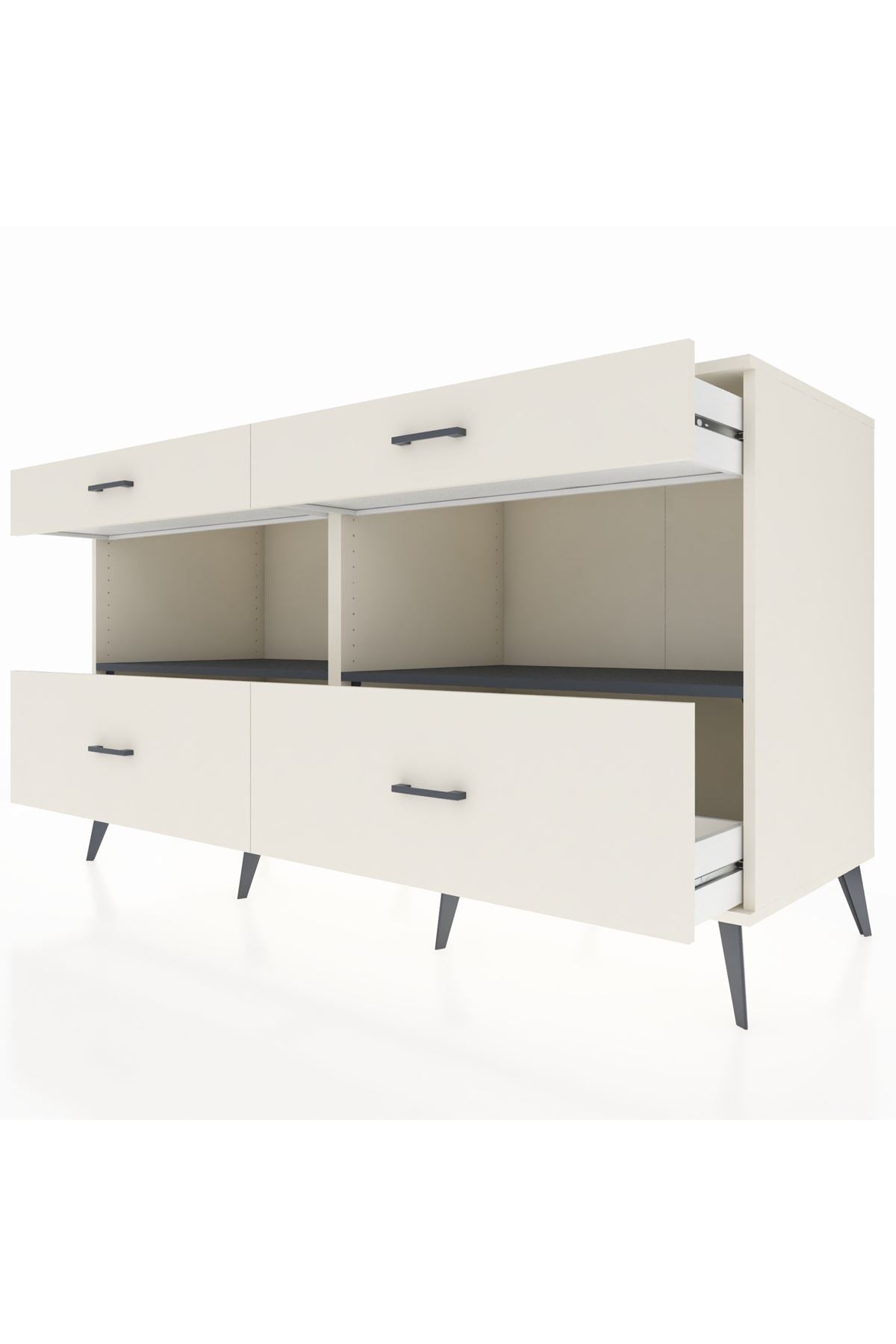 Kronos Konsol 2 Raflı 4 Çekmeceli 176x59x99 Aytaşı-Antrasit/Aytaşı