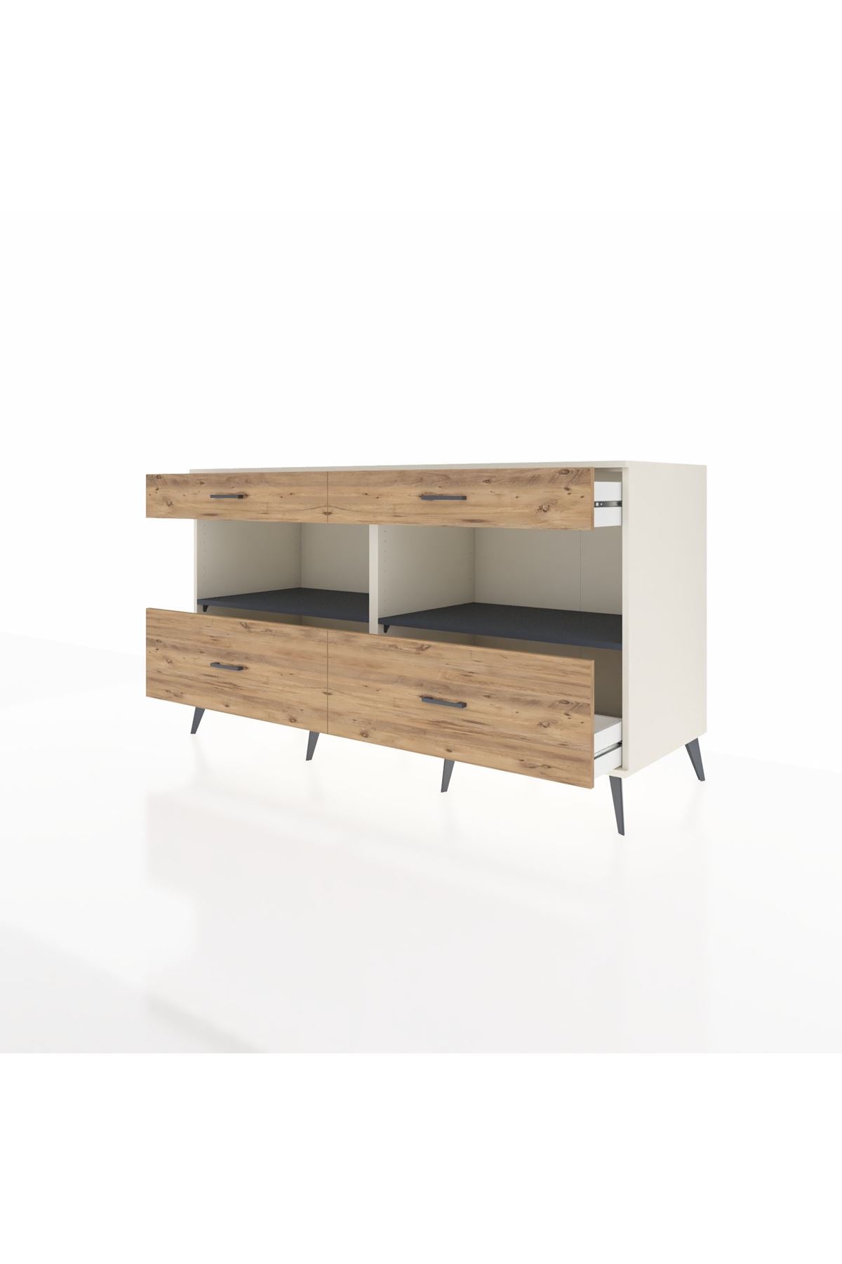 Kronos Konsol 2 Raflı 4 Çekmeceli 176x59x99 Aytaşı-Antrasit/Çam