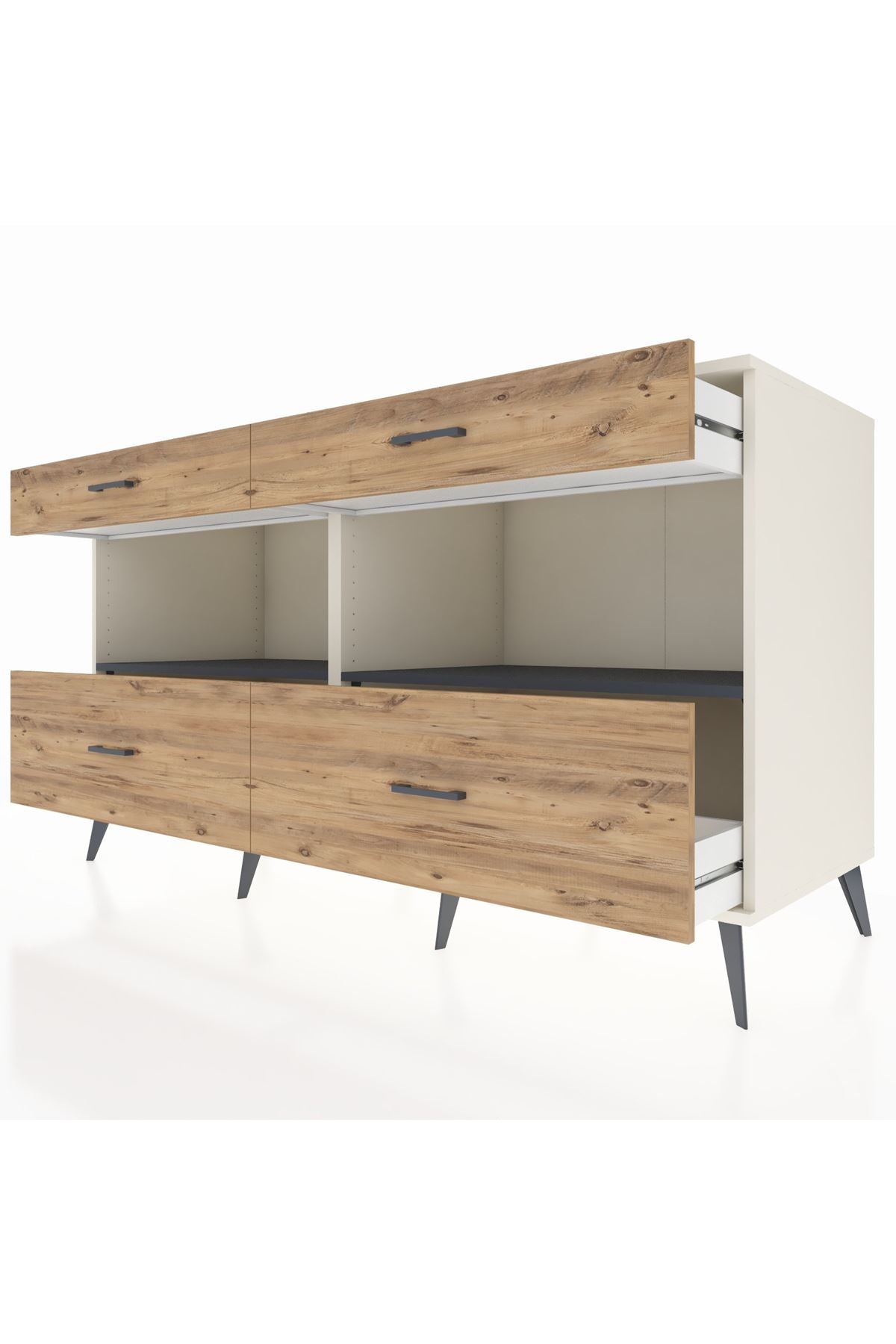 Kronos Konsol 2 Raflı 4 Çekmeceli 176x59x99 Aytaşı-Antrasit/Çam