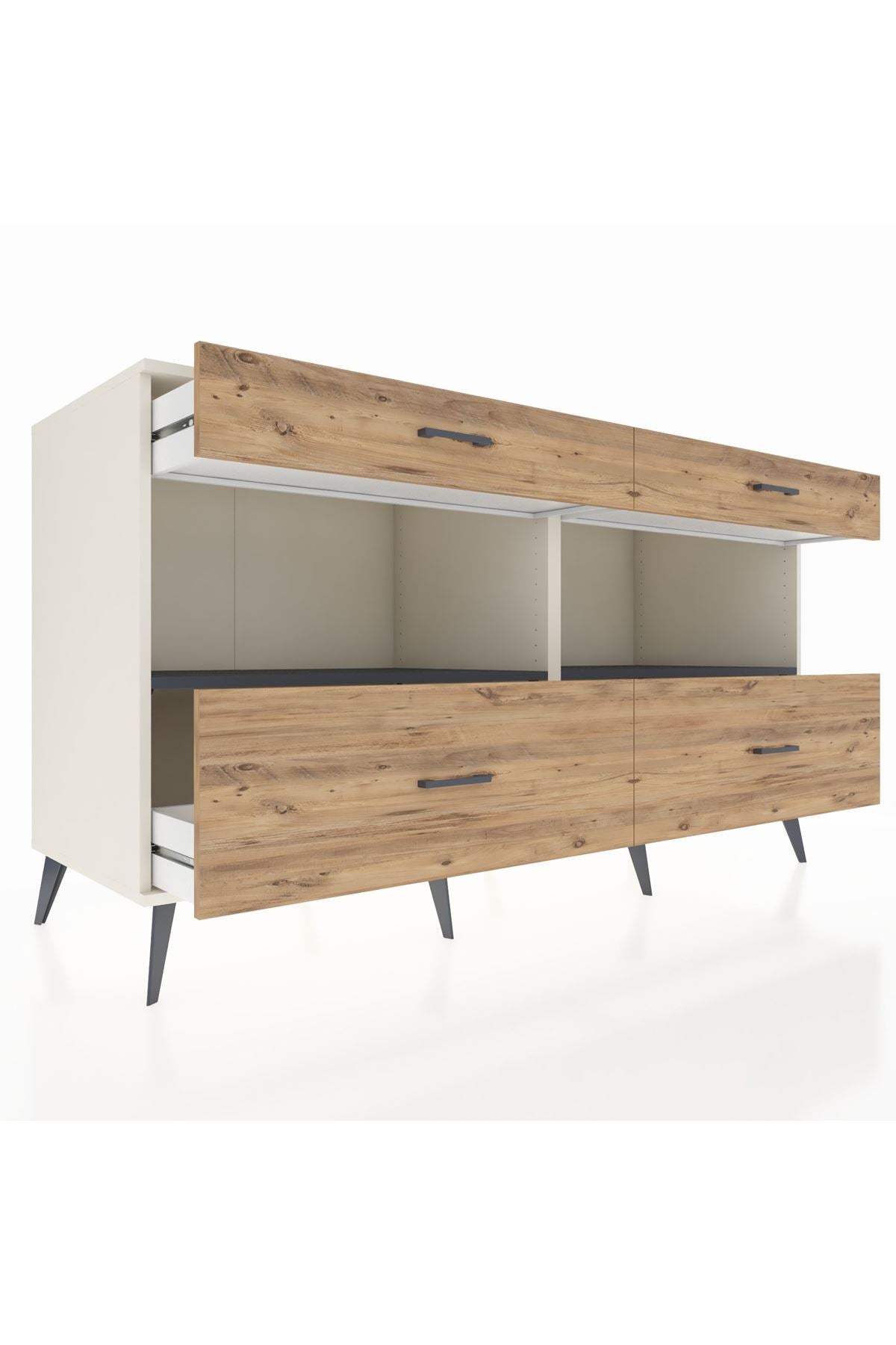 Kronos Konsol 2 Raflı 4 Çekmeceli 176x59x99 Aytaşı-Antrasit/Çam