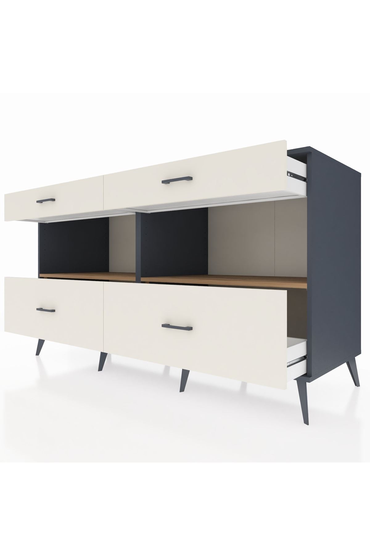 Kronos Konsol 2 Raflı 4 Çekmeceli 176x59x99 Antrasit-Çam/Aytaşı