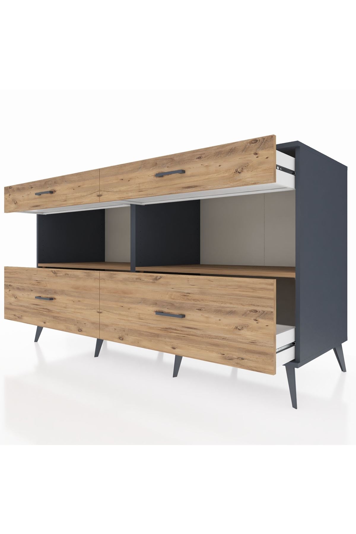 Kronos Konsol 2 Raflı 4 Çekmeceli 176x59x99 Antrasit-Çam