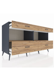 Kronos Konsol 2 Raflı 4 Çekmeceli 176x59x99 Antrasit-Çam