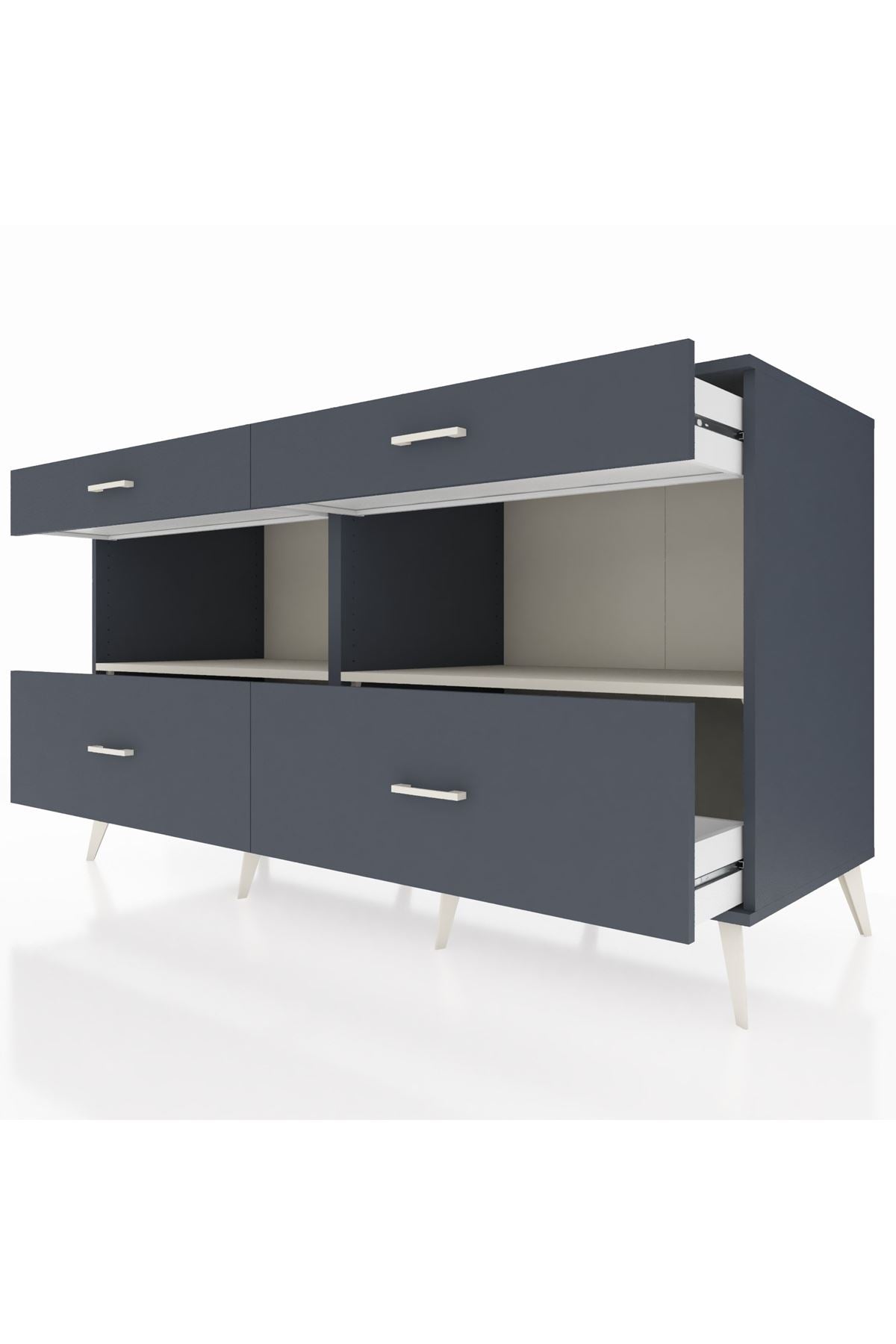 Kronos Konsol 2 Raflı 4 Çekmeceli 176x59x99 Antrasit-Aytaşı/Antrasit