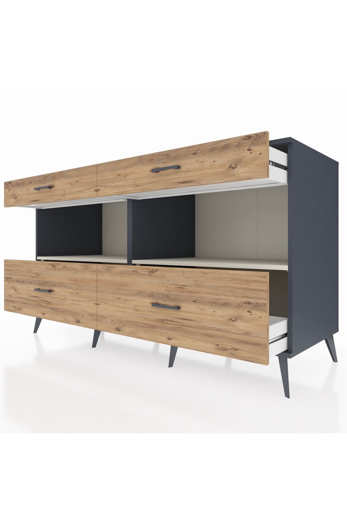 Kronos Konsol 2 Raflı 4 Çekmeceli 176x59x99 Antrasit-Aytaşı/Çam