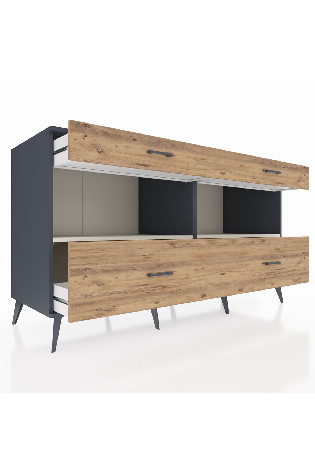 Kronos Konsol 2 Raflı 4 Çekmeceli 176x59x99 Antrasit-Aytaşı/Çam