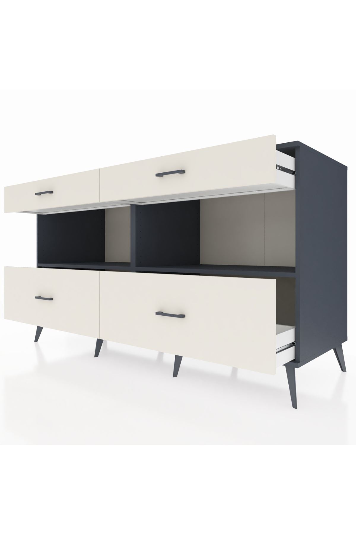 Kronos Konsol 2 Raflı 4 Çekmeceli 176x59x99 Antrasit-Antrasit/Aytaşı