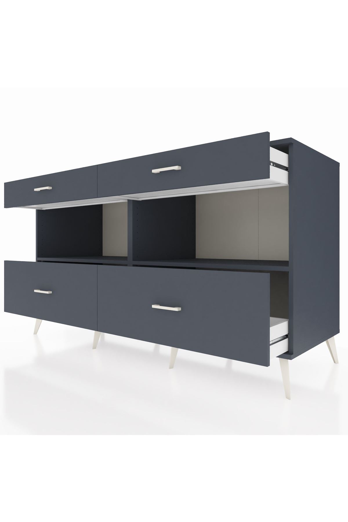 Kronos Konsol 2 Raflı 4 Çekmeceli 176x59x99 Antrasit-Antrasit