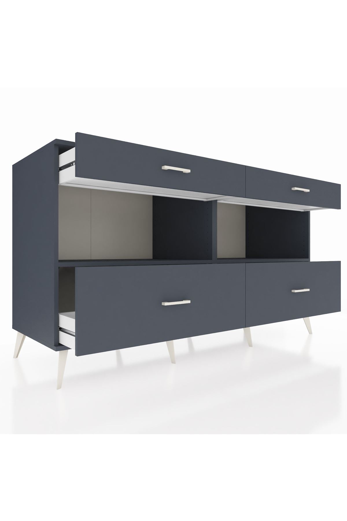 Kronos Konsol 2 Raflı 4 Çekmeceli 176x59x99 Antrasit-Antrasit