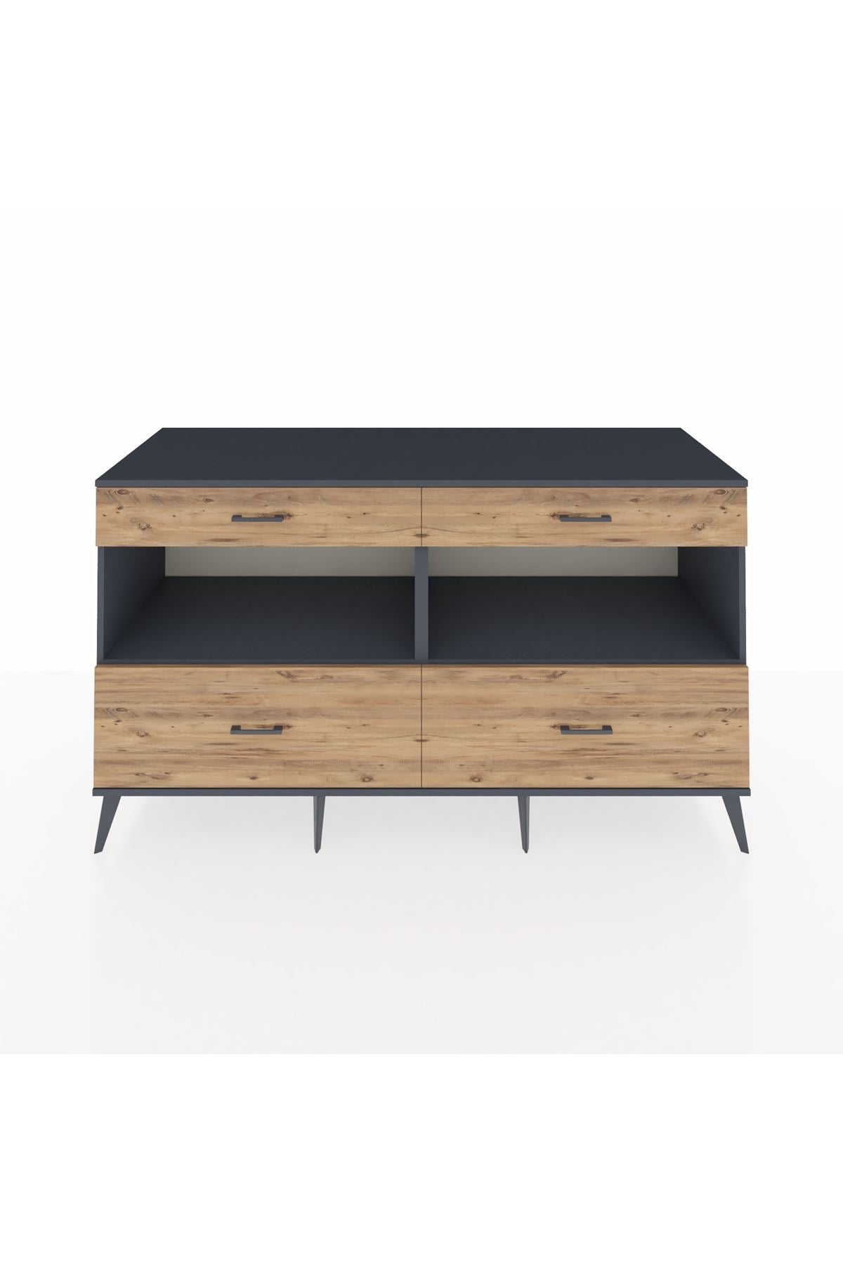 Kronos Konsol 2 Raflı 4 Çekmeceli 176x59x99 Antrasit-Antrasit/Çam