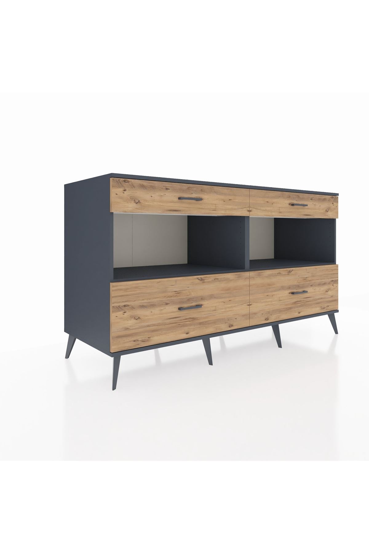 Kronos Konsol 2 Raflı 4 Çekmeceli 176x59x99 Antrasit-Antrasit/Çam