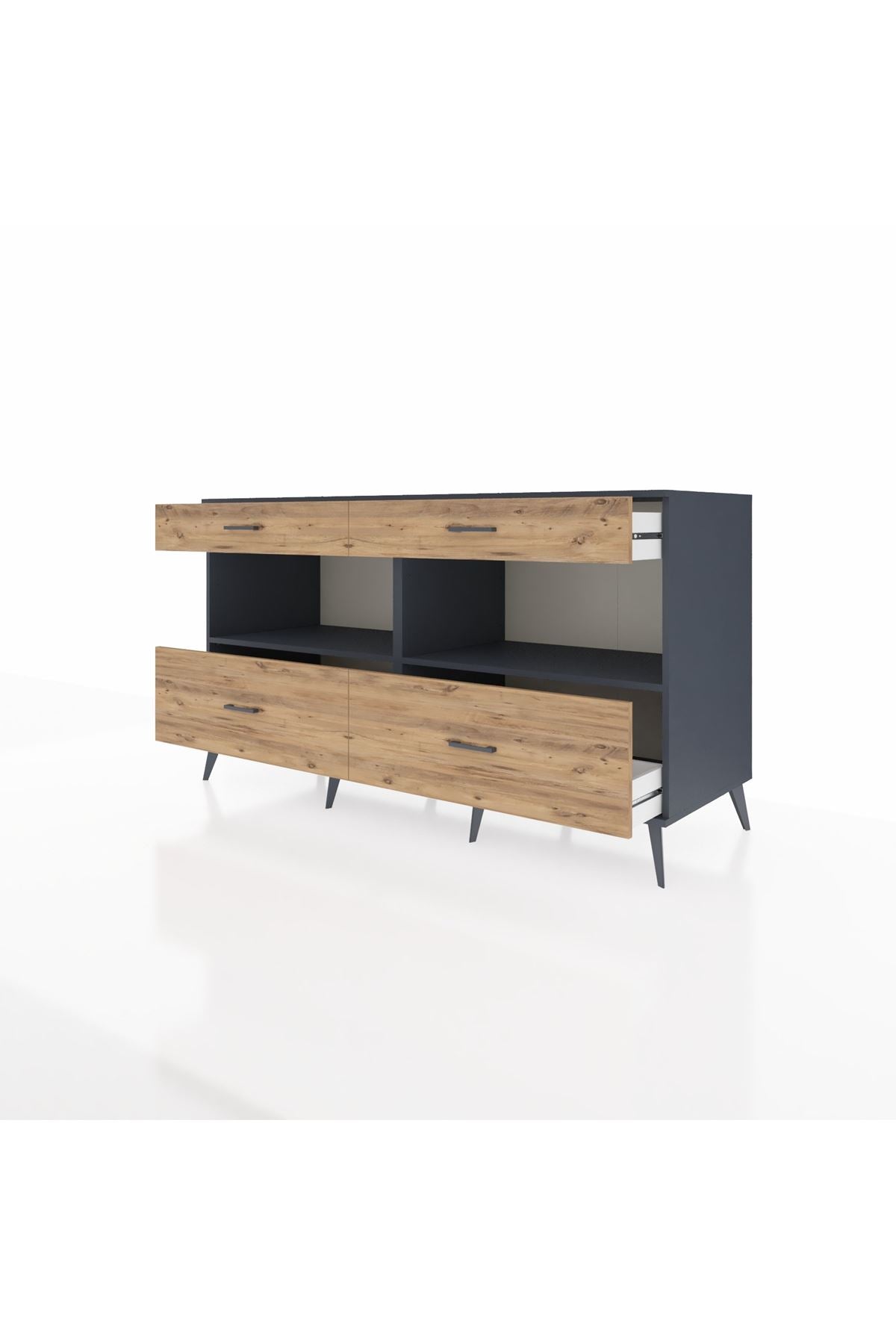 Kronos Konsol 2 Raflı 4 Çekmeceli 176x59x99 Antrasit-Antrasit/Çam