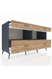 Kronos Konsol 2 Raflı 4 Çekmeceli 176x59x99 Antrasit-Antrasit/Çam