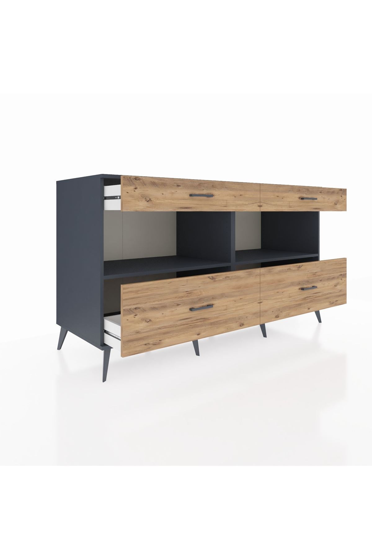 Kronos Konsol 2 Raflı 4 Çekmeceli 176x59x99 Antrasit-Antrasit/Çam