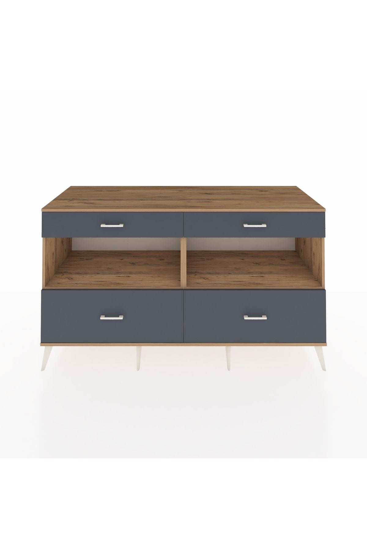 Kronos Konsol 2 Raflı 4 Çekmeceli 176x59x99 Çam-Çam/Antrasit