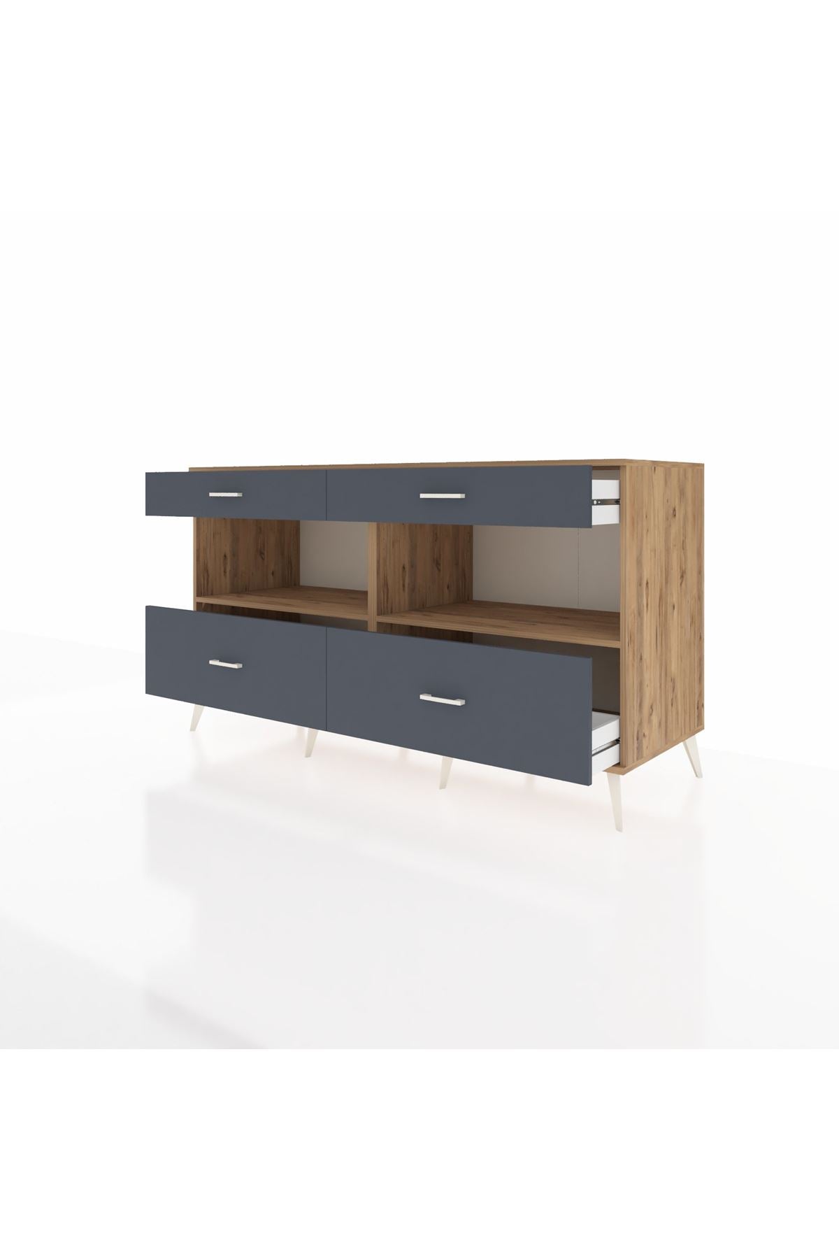 Kronos Konsol 2 Raflı 4 Çekmeceli 176x59x99 Çam-Çam/Antrasit