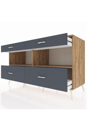 Kronos Konsol 2 Raflı 4 Çekmeceli 176x59x99 Çam-Çam/Antrasit
