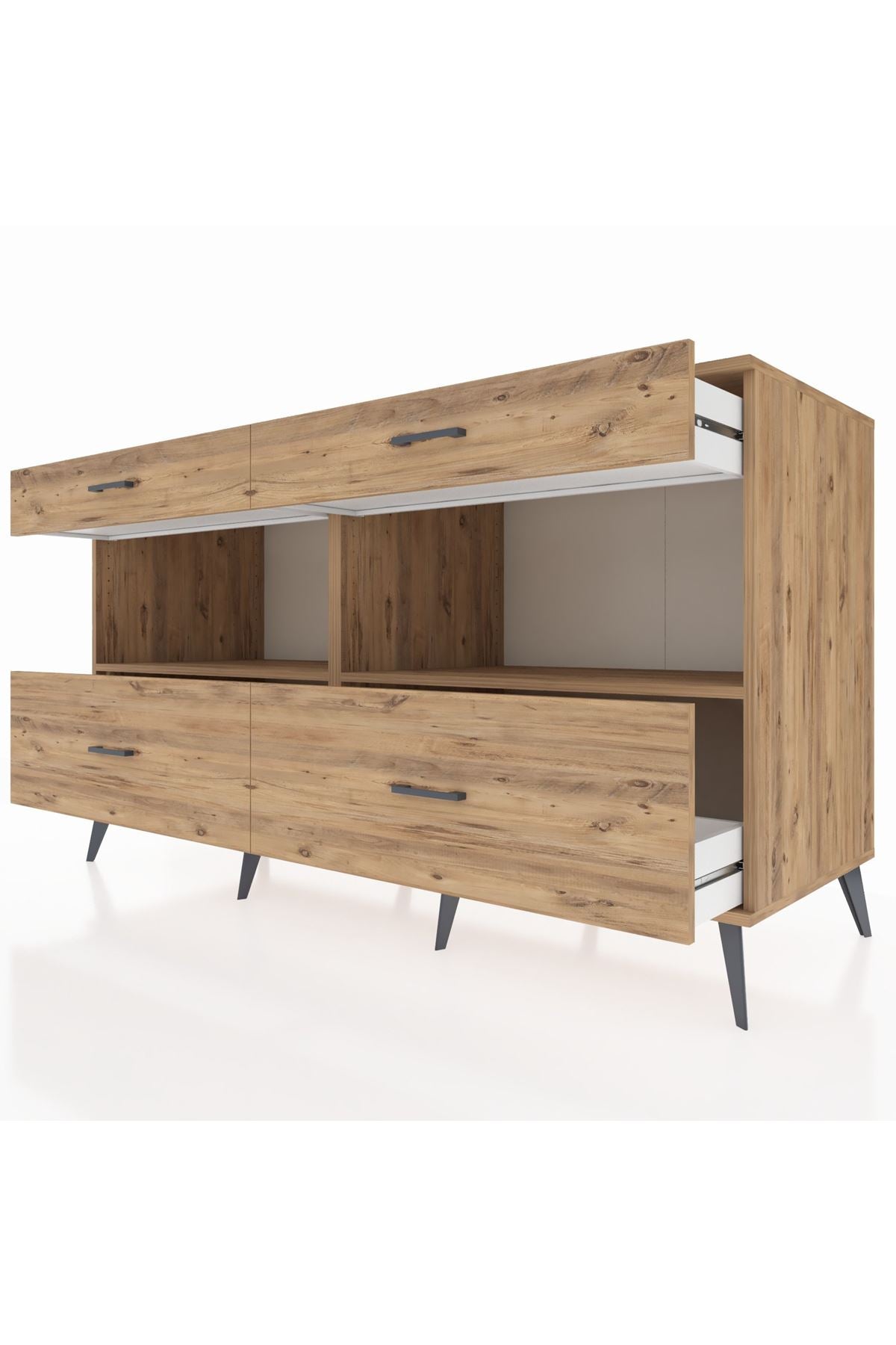 Kronos Konsol 2 Raflı 4 Çekmeceli 176x59x99 Çam-Çam