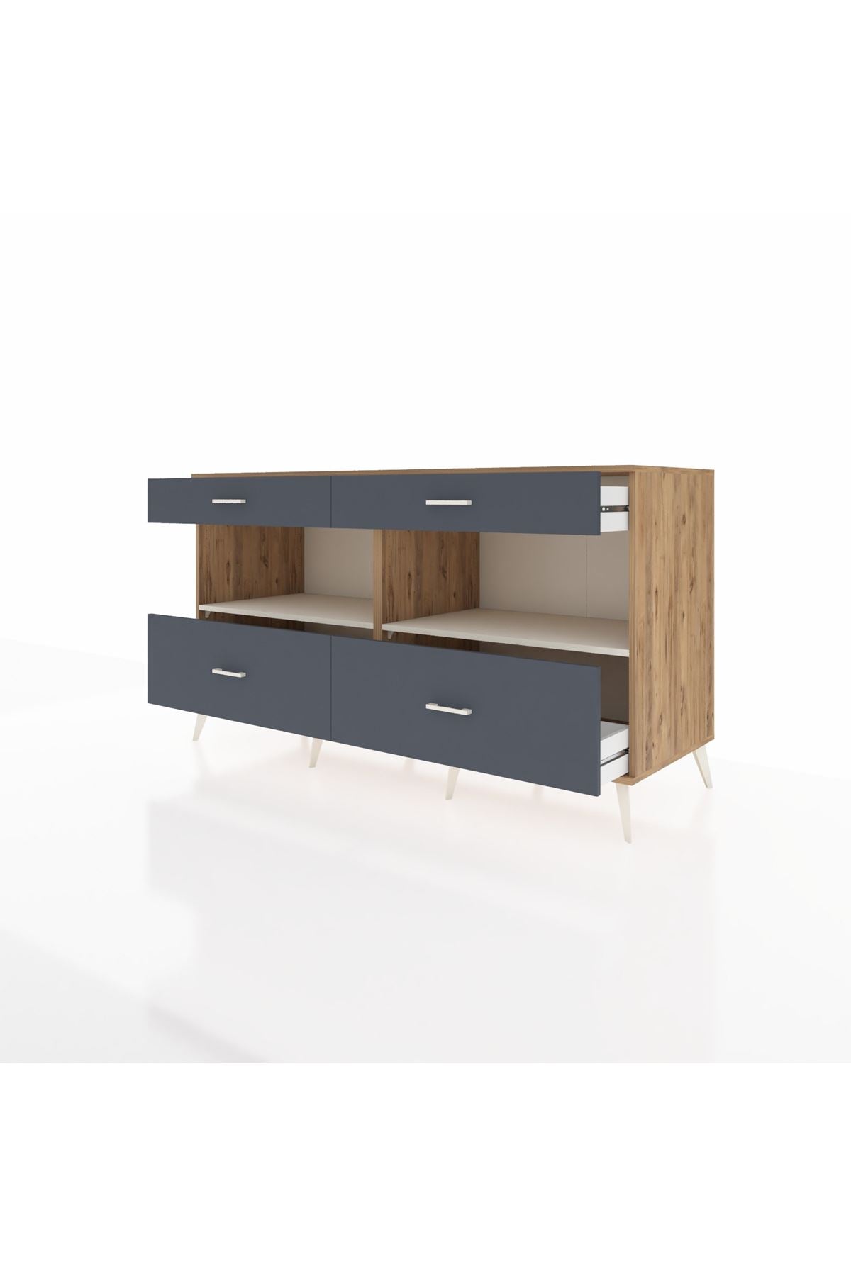 Kronos Konsol 2 Raflı 4 Çekmeceli 176x59x99 Çam-Aytaşı/Antrasit