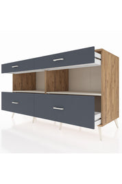 Kronos Konsol 2 Raflı 4 Çekmeceli 176x59x99 Çam-Aytaşı/Antrasit