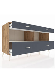 Kronos Konsol 2 Raflı 4 Çekmeceli 176x59x99 Çam-Aytaşı/Antrasit
