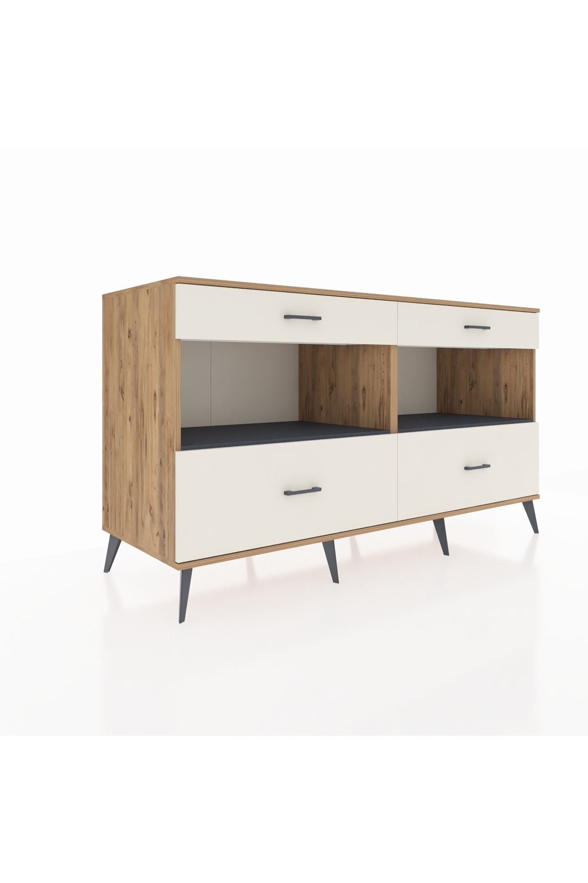 Kronos Konsol 2 Raflı 4 Çekmeceli 176x59x99 Çam-Antrasit/Aytaşı