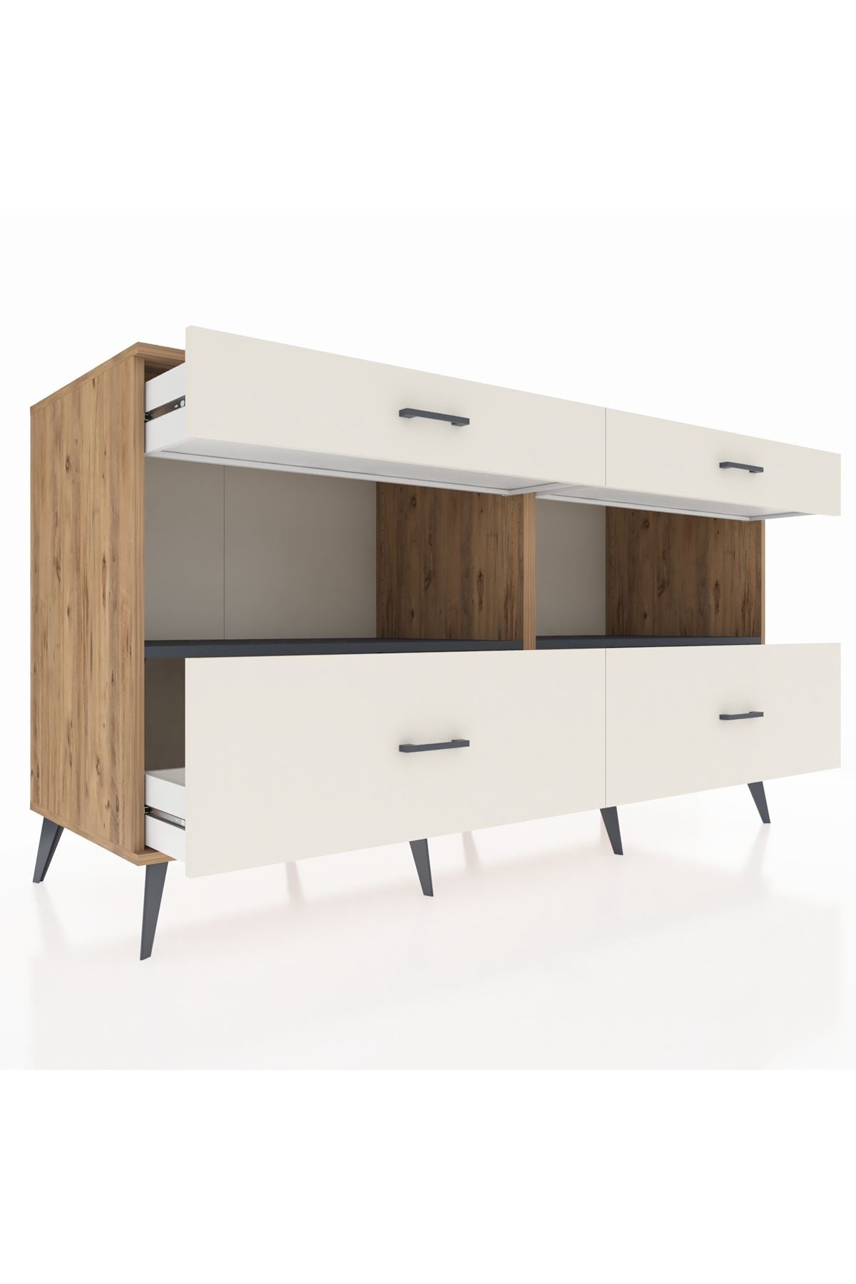 Kronos Konsol 2 Raflı 4 Çekmeceli 176x59x99 Çam-Antrasit/Aytaşı