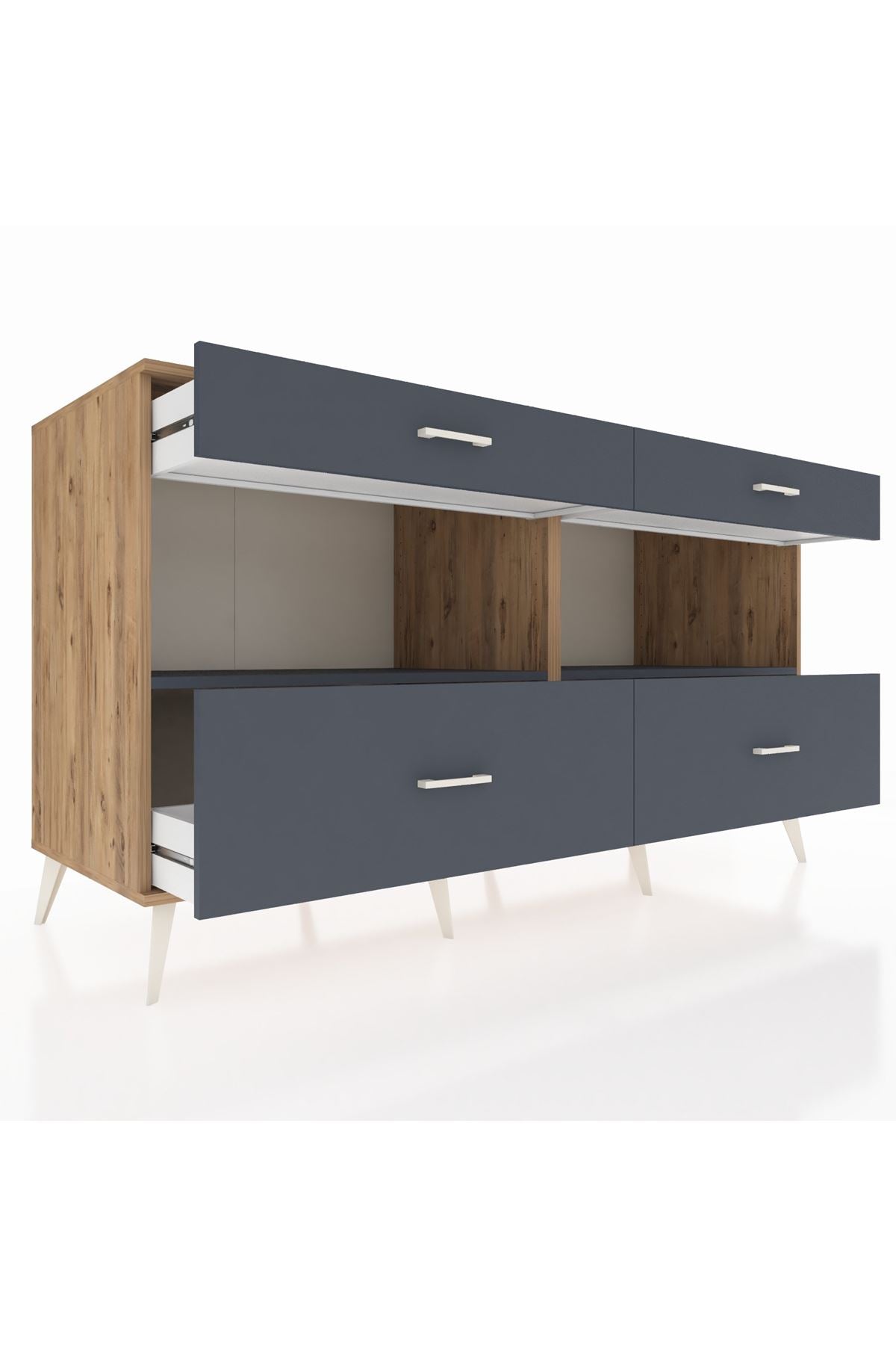 Kronos Konsol 2 Raflı 4 Çekmeceli 176x59x99 Çam-Antrasit