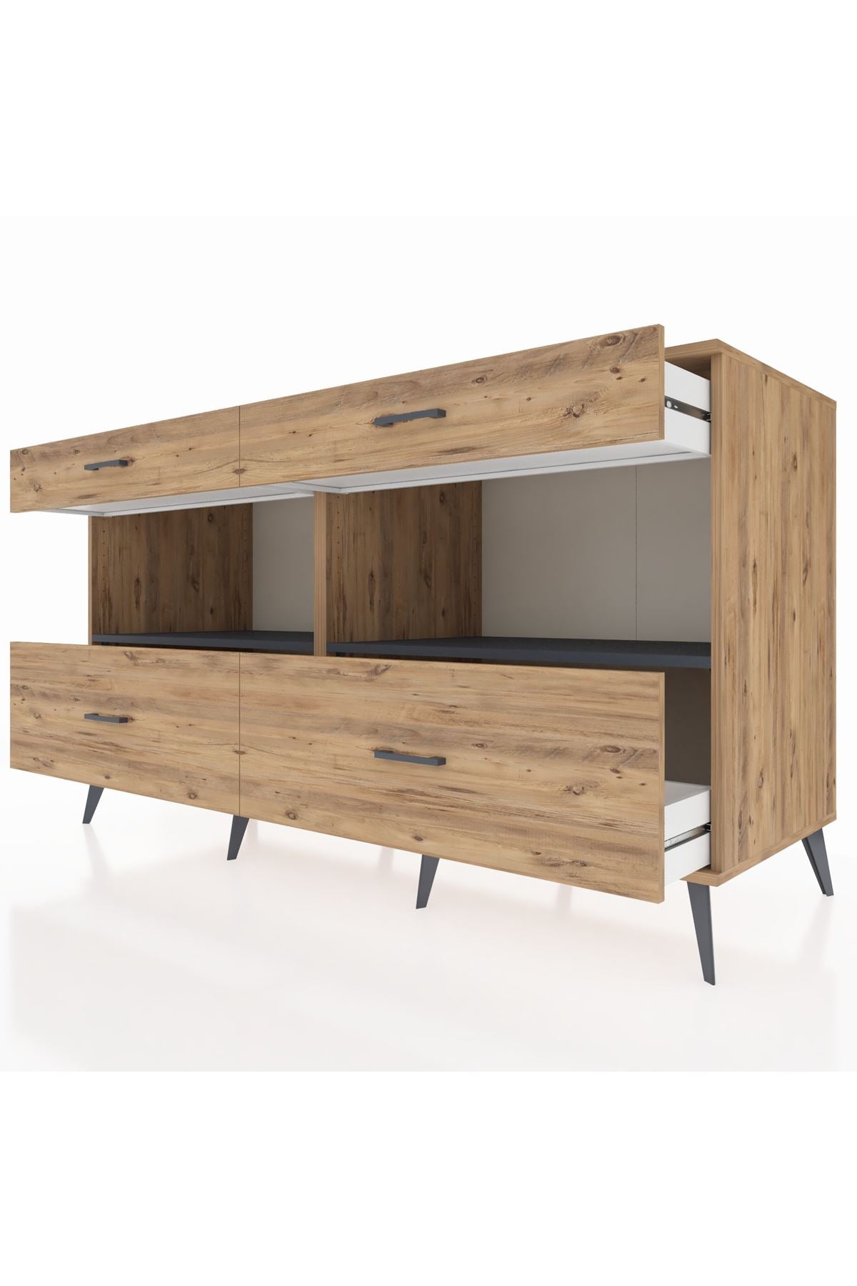 Kronos Konsol 2 Raflı 4 Çekmeceli 176x59x99 Çam-Antrasit/Çam