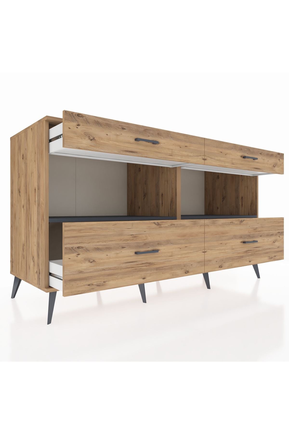 Kronos Konsol 2 Raflı 4 Çekmeceli 176x59x99 Çam-Antrasit/Çam