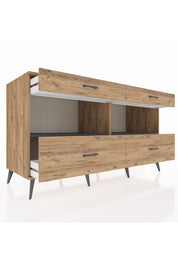 Kronos Konsol 2 Raflı 4 Çekmeceli 176x59x99 Çam-Antrasit/Çam