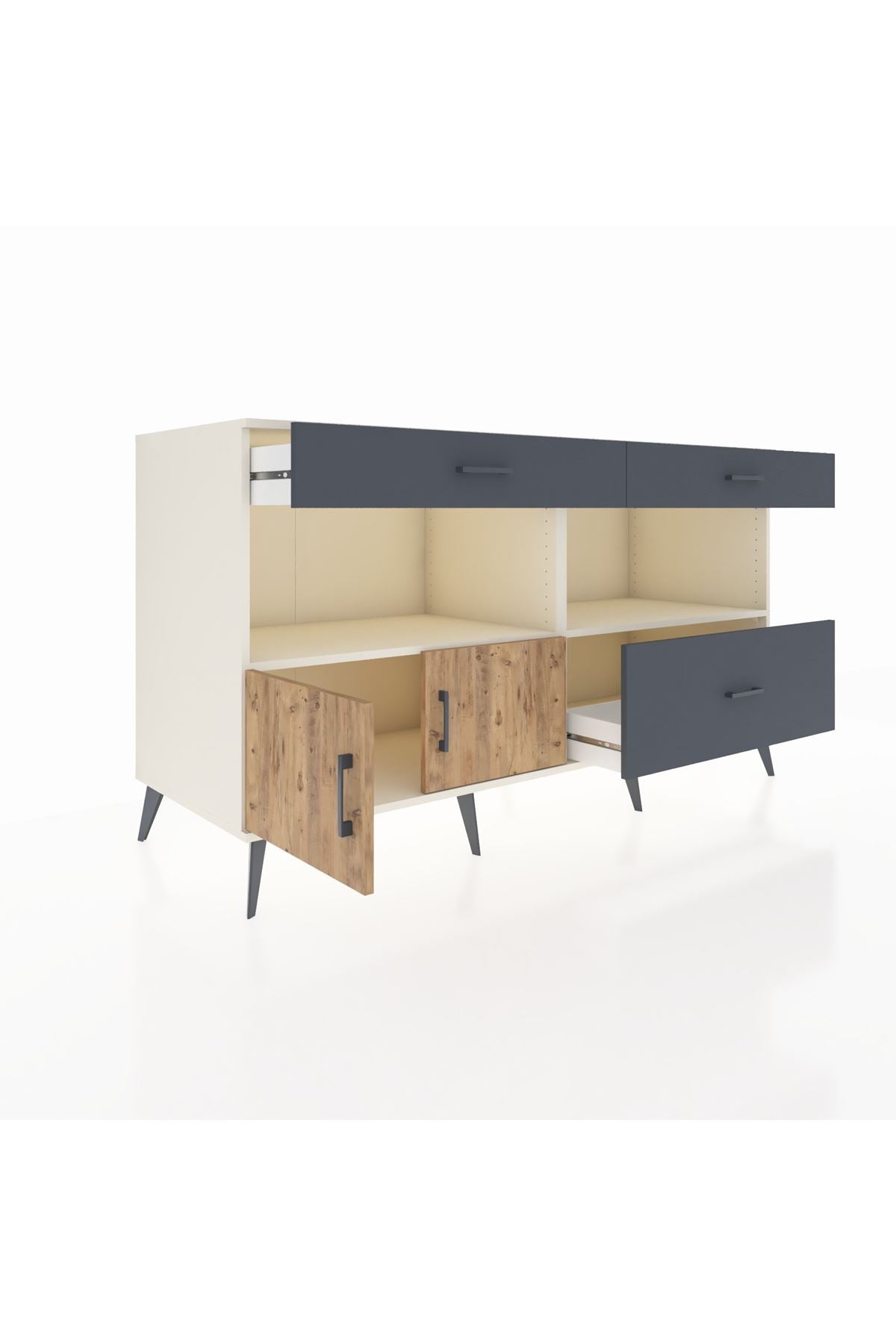 Kronos Konsol 2 Raflı 3 Çekmeceli 2 Kapaklı 176x59x99 Aytaşı-Çam/Antrasit