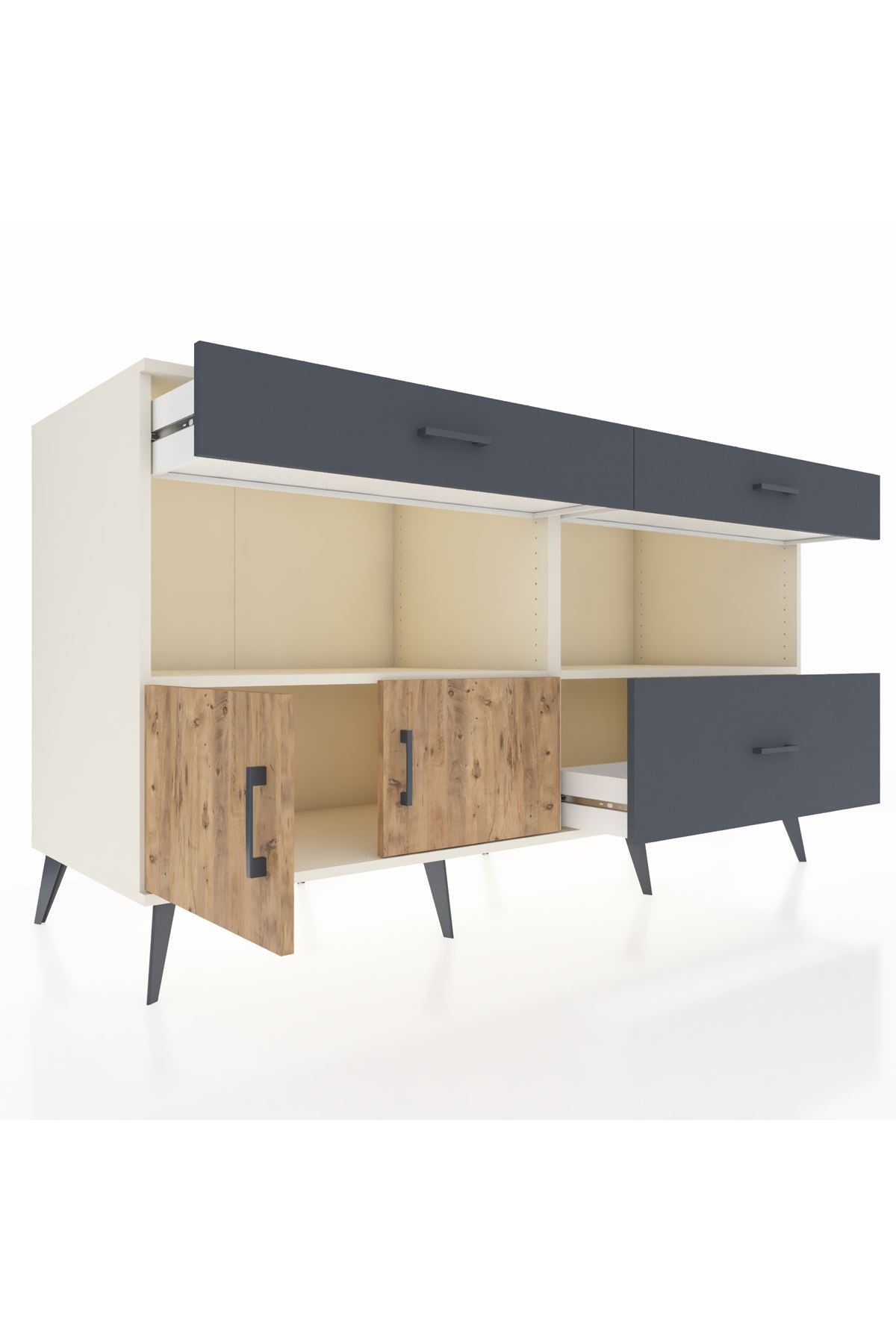 Kronos Konsol 2 Raflı 3 Çekmeceli 2 Kapaklı 176x59x99 Aytaşı-Çam/Antrasit