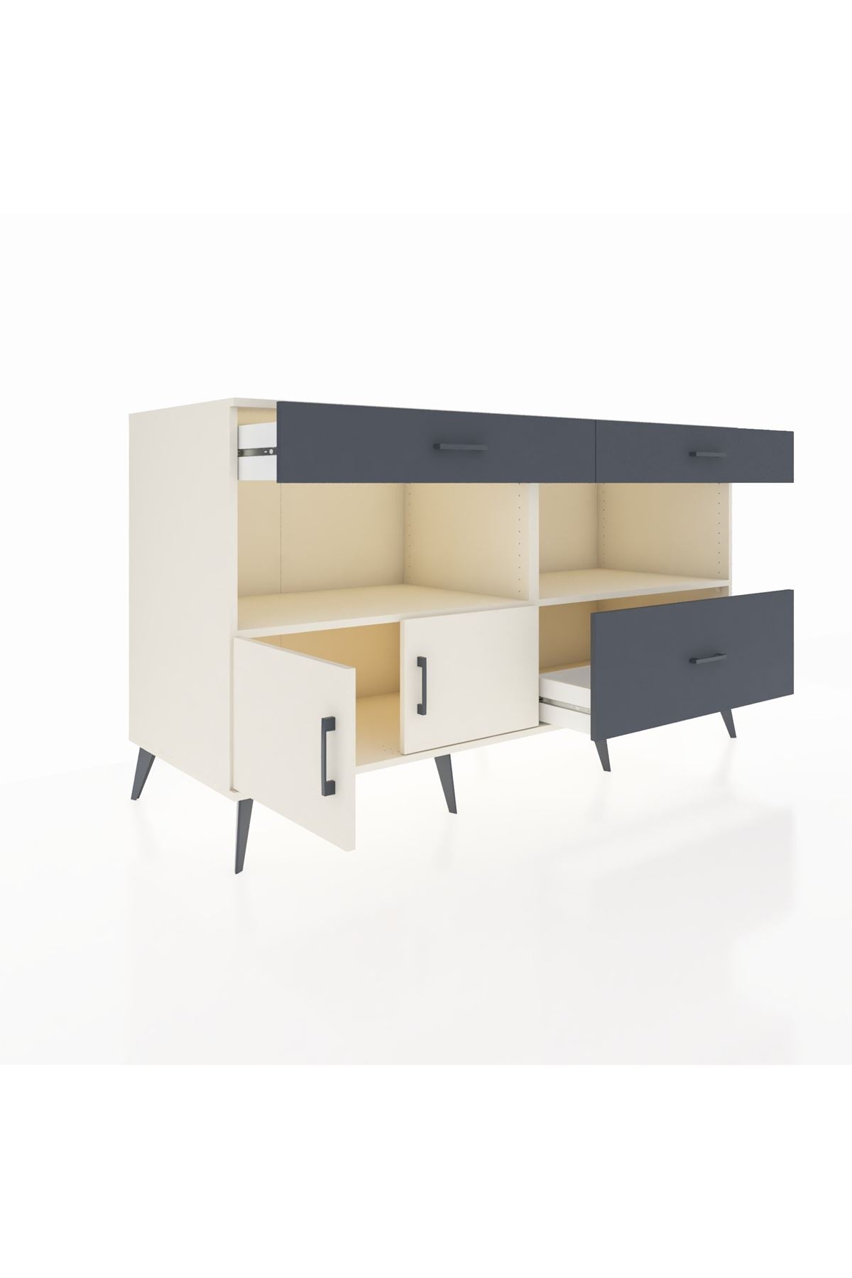 Kronos Konsol 2 Raflı 3 Çekmeceli 2 Kapaklı 176x59x99 Aytaşı-Aytaşı/Antrasit