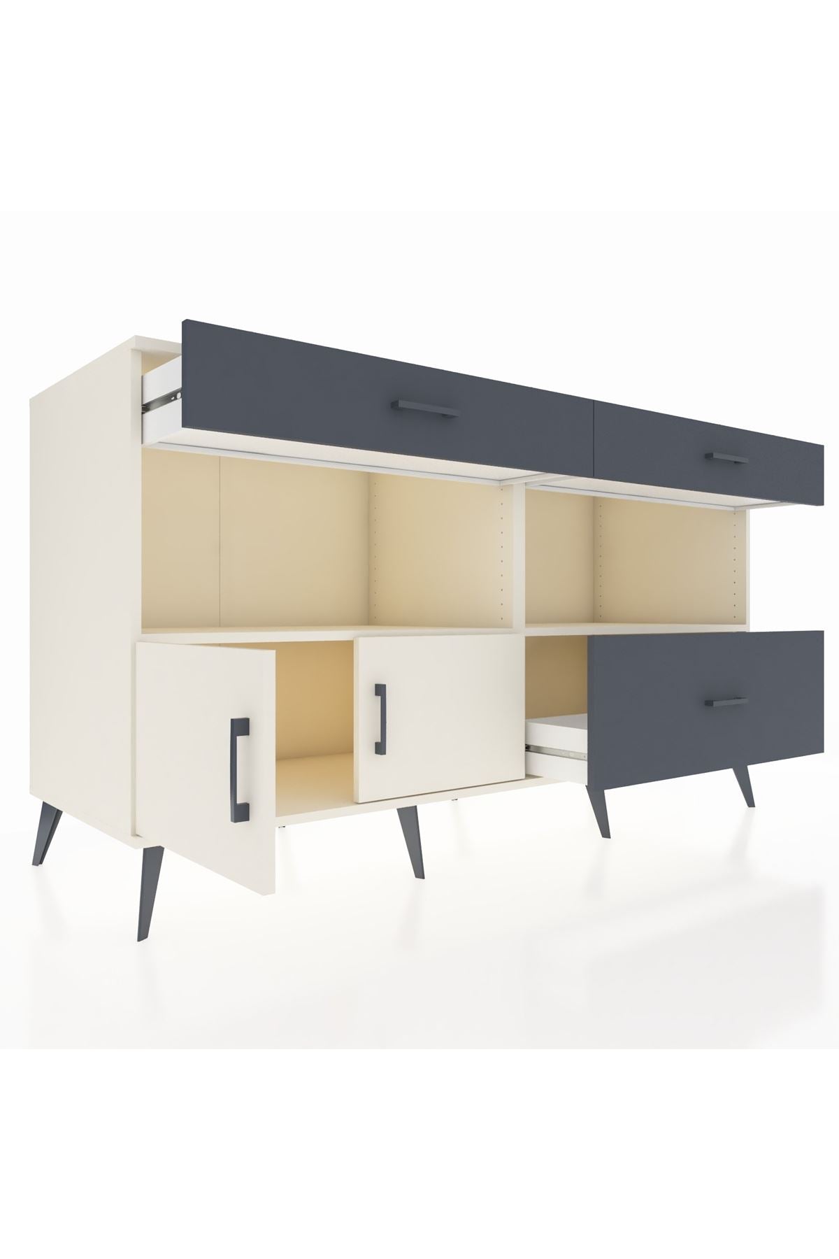 Kronos Konsol 2 Raflı 3 Çekmeceli 2 Kapaklı 176x59x99 Aytaşı-Aytaşı/Antrasit