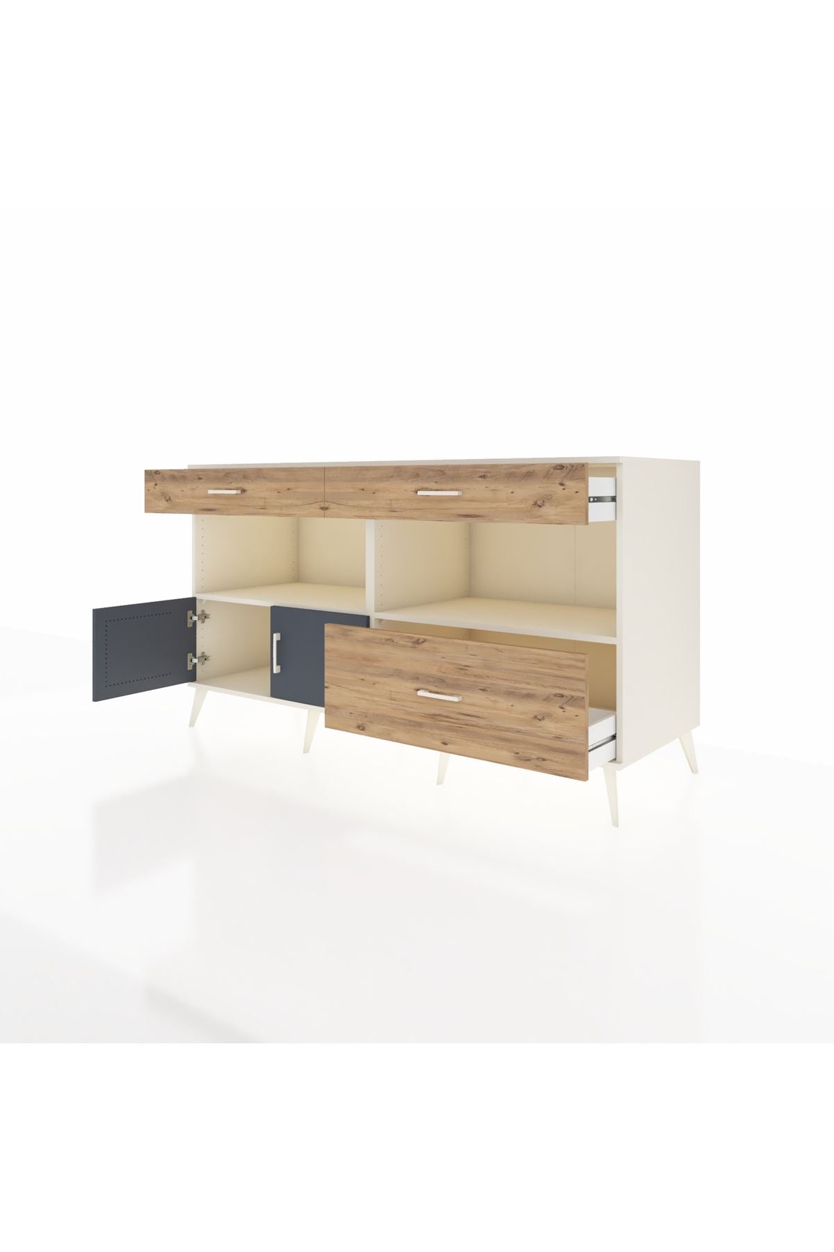 Kronos Konsol 2 Raflı 3 Çekmeceli 2 Kapaklı 176x59x99 Aytaşı-Antrasit/Çam