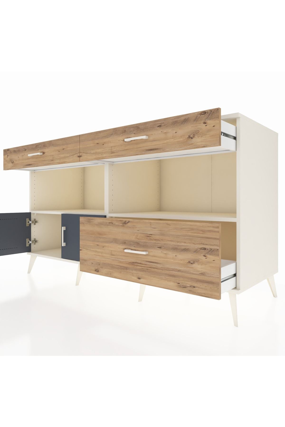 Kronos Konsol 2 Raflı 3 Çekmeceli 2 Kapaklı 176x59x99 Aytaşı-Antrasit/Çam