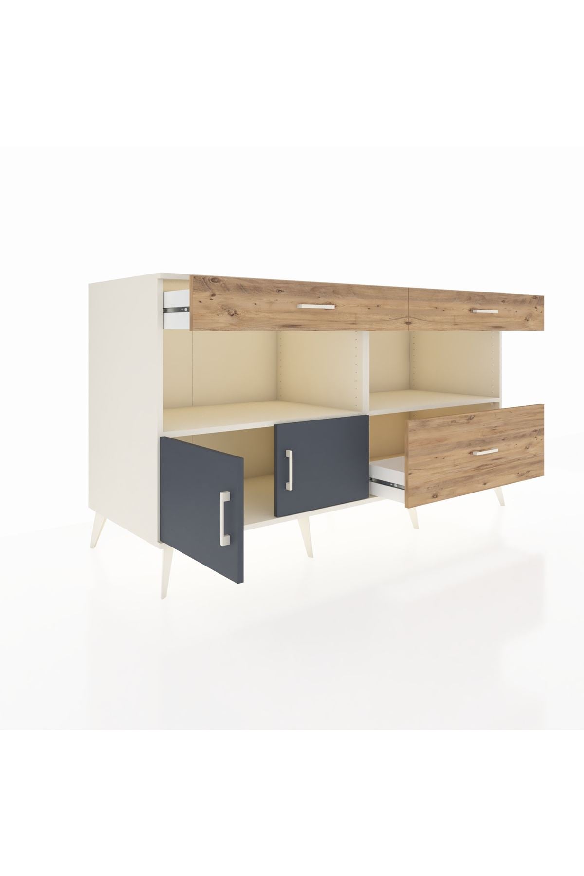 Kronos Konsol 2 Raflı 3 Çekmeceli 2 Kapaklı 176x59x99 Aytaşı-Antrasit/Çam