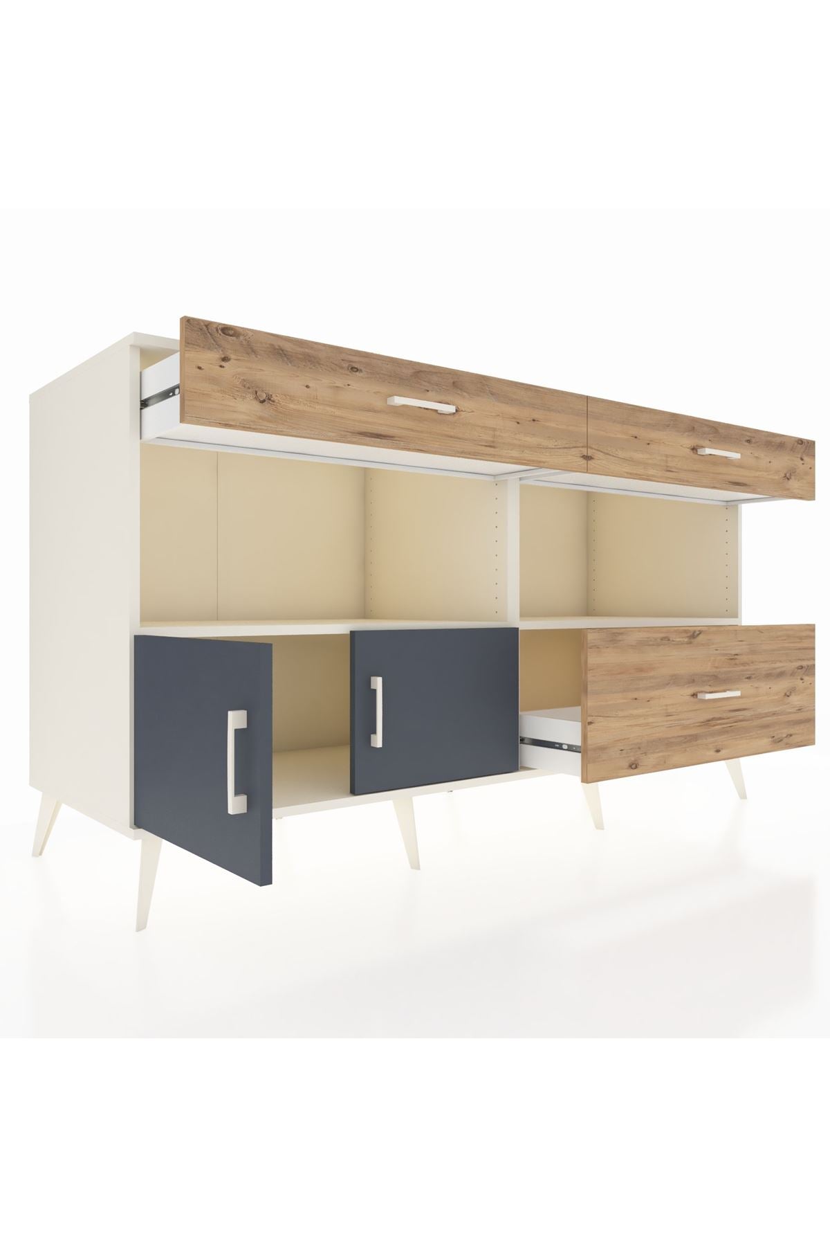 Kronos Konsol 2 Raflı 3 Çekmeceli 2 Kapaklı 176x59x99 Aytaşı-Antrasit/Çam