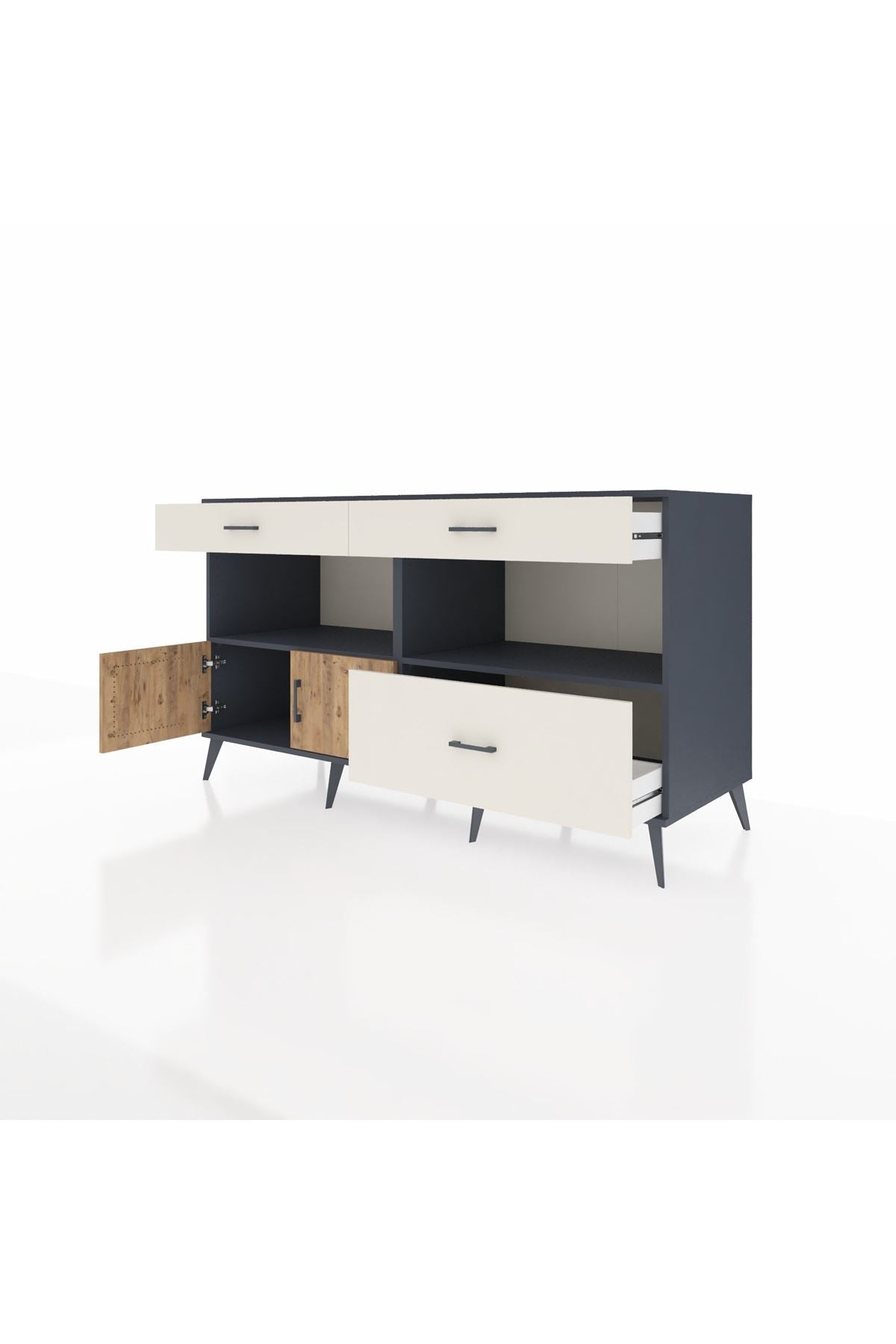 Kronos Konsol 2 Raflı 3 Çekmeceli 2 Kapaklı 176x59x99 Antrasit-Çam/Aytaşı