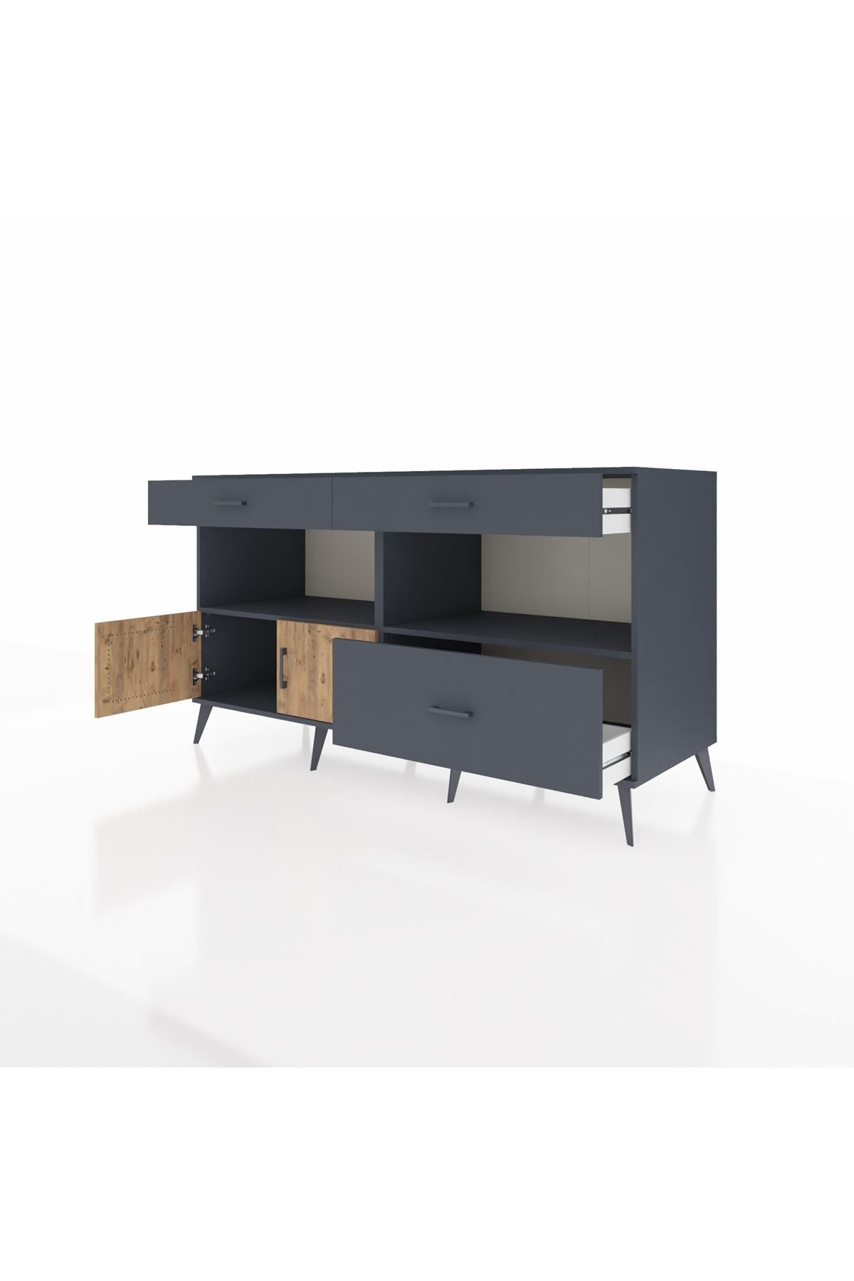 Kronos Konsol 2 Raflı 3 Çekmeceli 2 Kapaklı 176x59x99 Antrasit-Çam/Antrasit