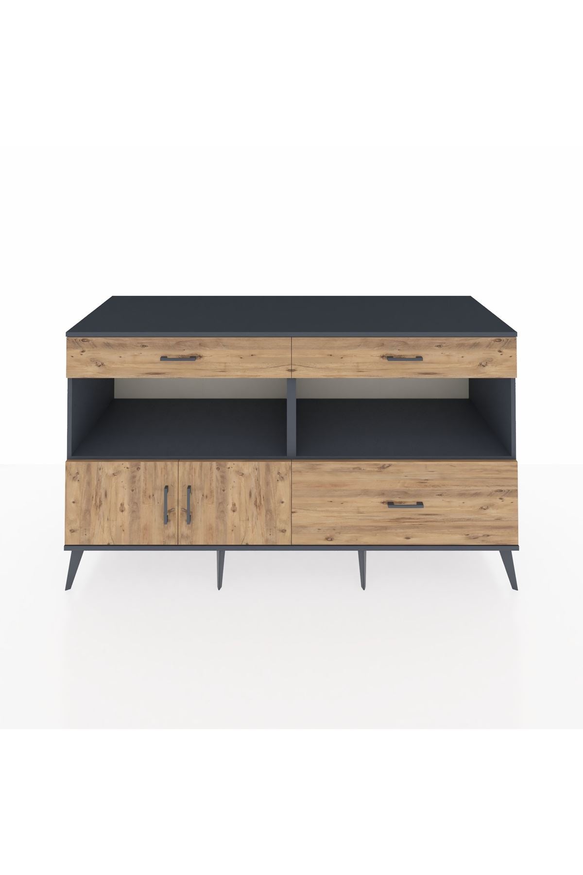 Kronos Konsol 2 Raflı 3 Çekmeceli 2 Kapaklı 176x59x99 Antrasit-Çam